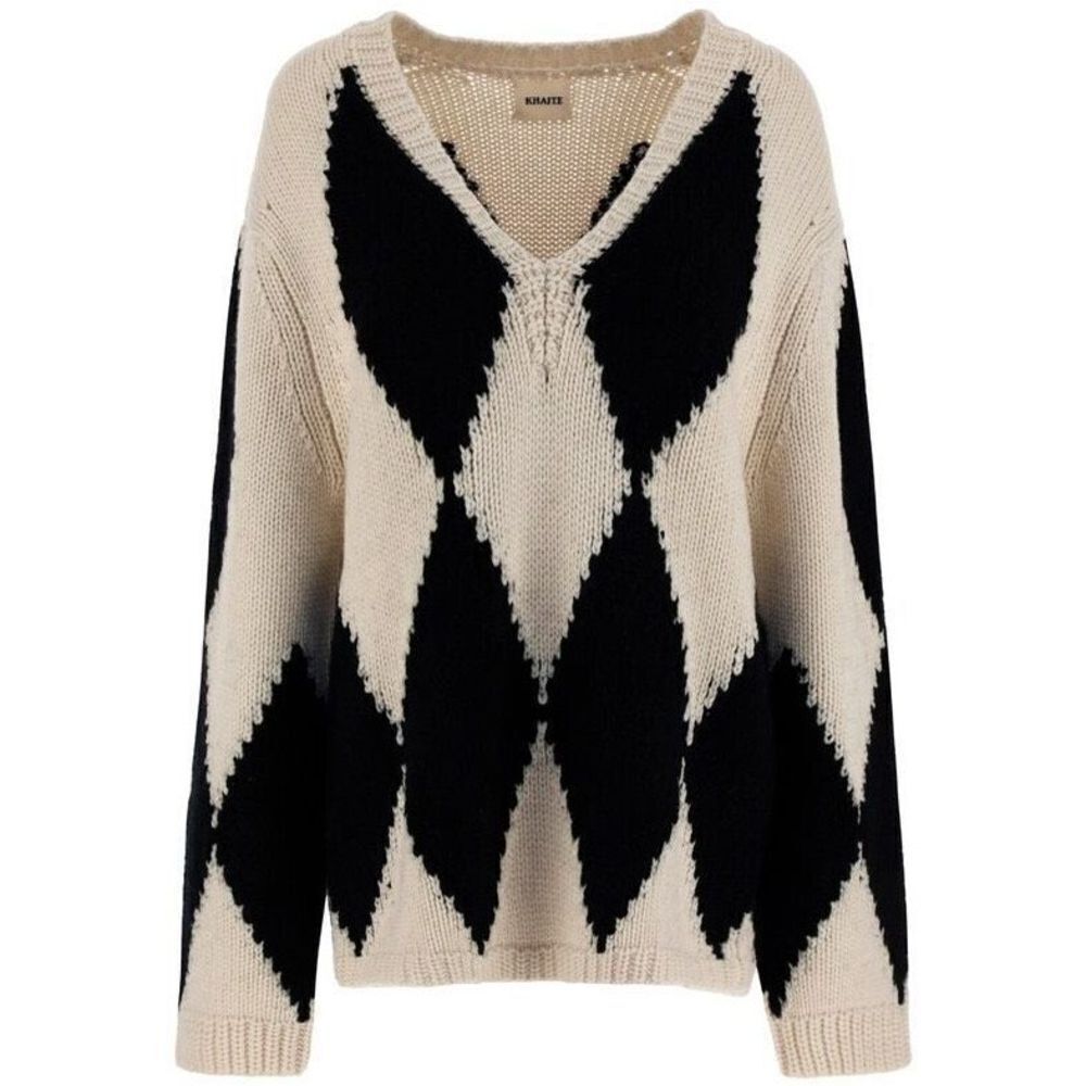 KHAITE The Valerie Argyle 100% Cashmere Academia Sweater Cream V Neck Size XS - Picture 12 of 12